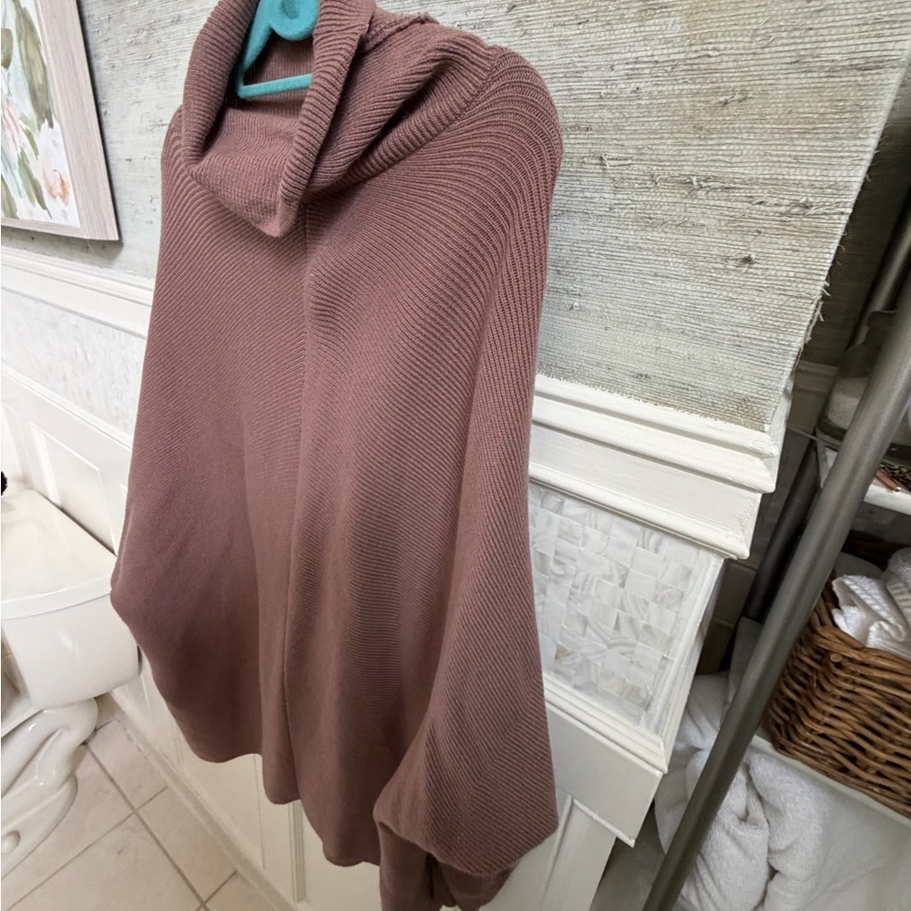 Medium Oversized Turtleneck Batwing Knit Pullover Tunic Sweater taupe long - Picture 10 of 14
